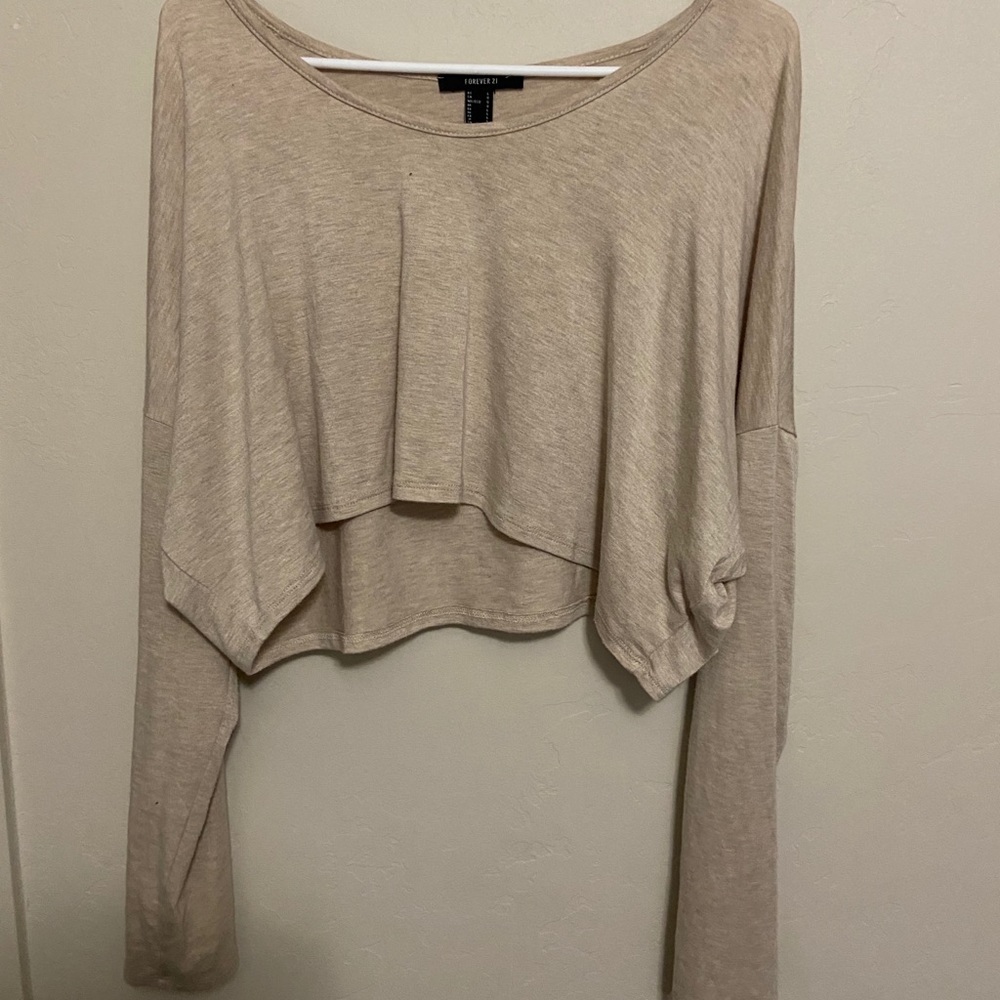 Cropped Beige Long Sleeve Tee